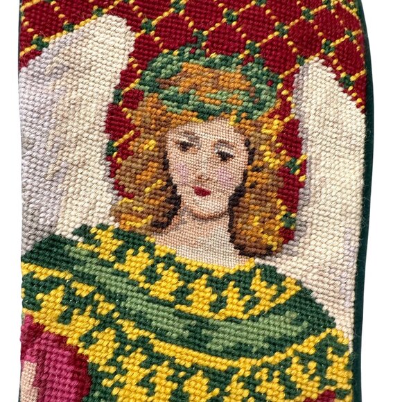 Angel Needlepoint Christmas Stocking Old World Vintage Holiday Decor - Picture 3 of 11